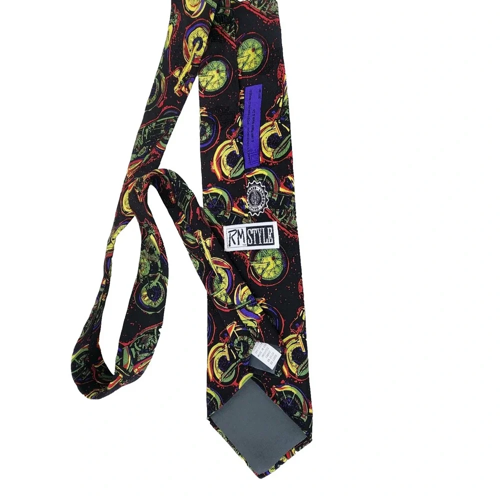 Vintage‎ RM Style Mens Black Harley Davidson Motorcycle Print Necktie